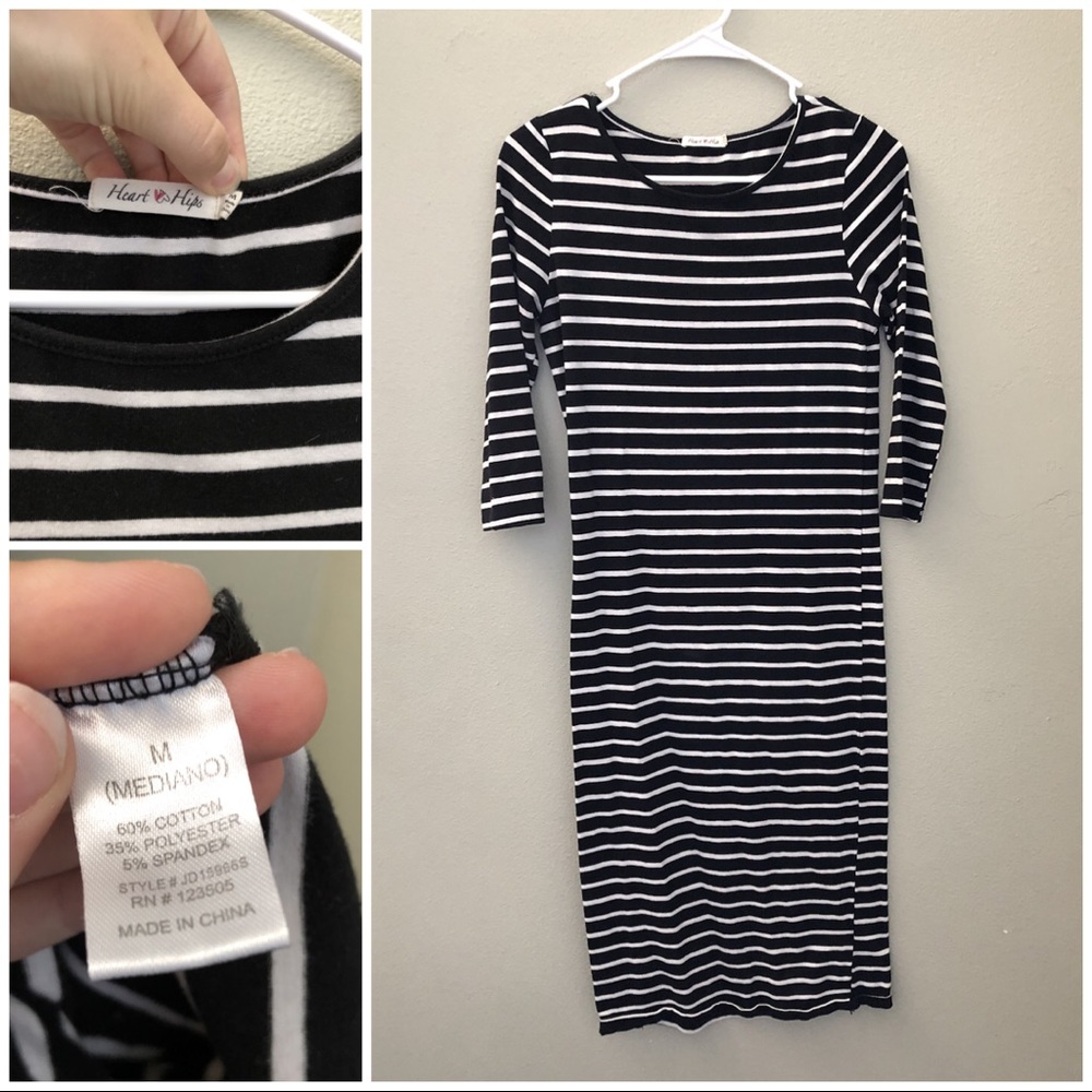Black & White Striped Midi Dress